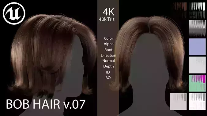 Real-Time Female Bob Hairstyle v07 - Game-Ready Hair Asset Low-poly 3D model