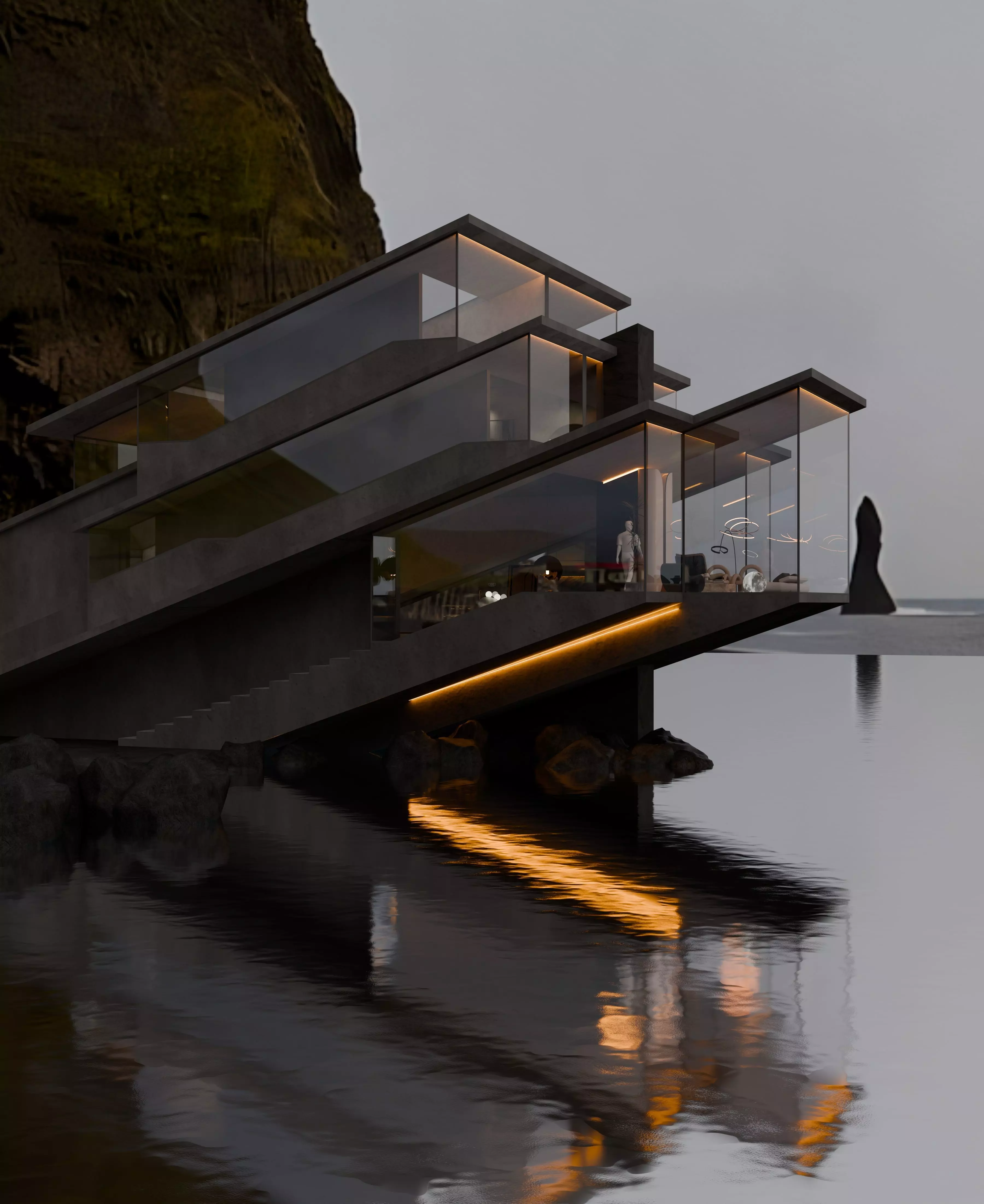 Grey Monolithic Modern House  3D model_0