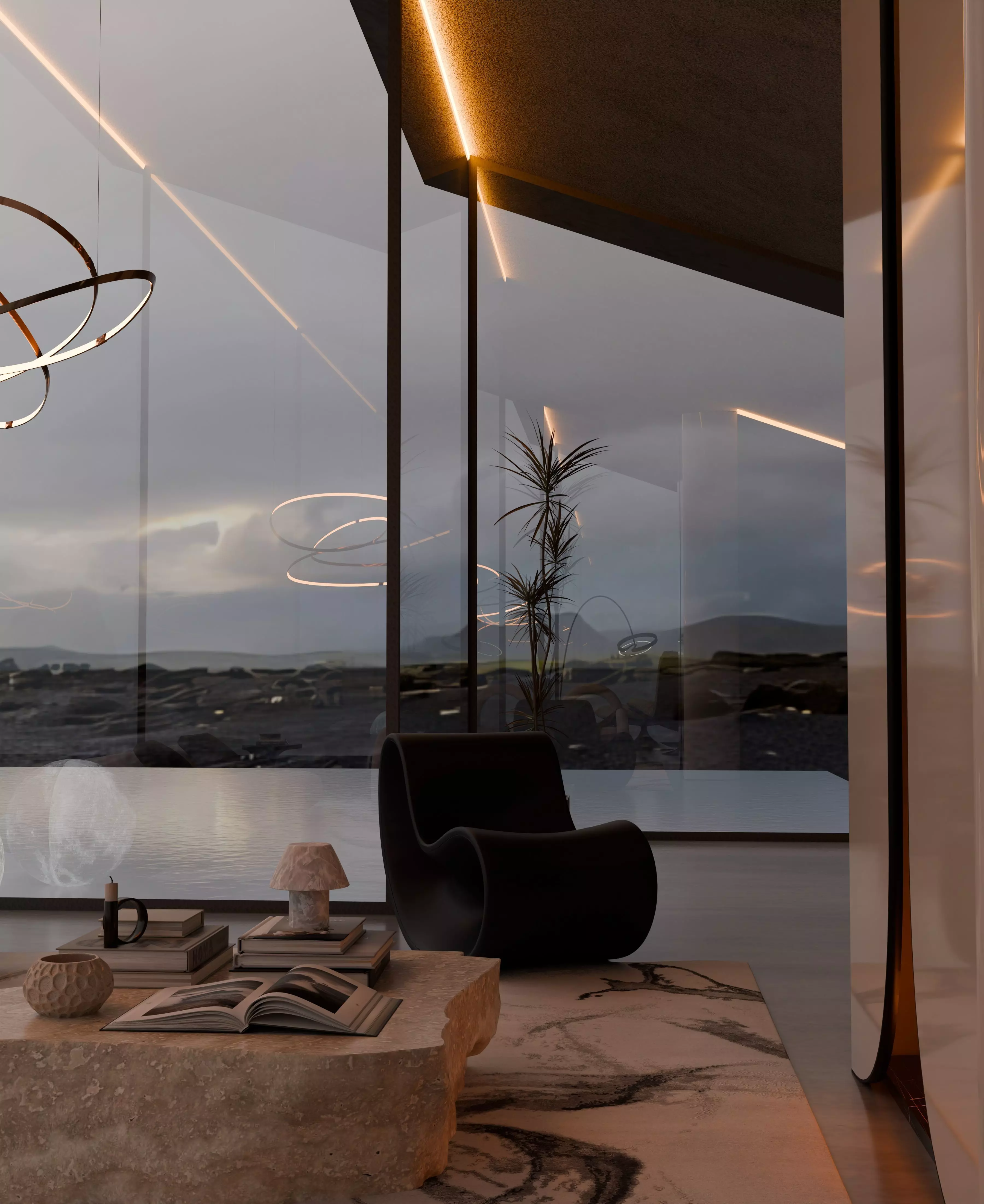 Grey Monolithic Modern House  3D model_5