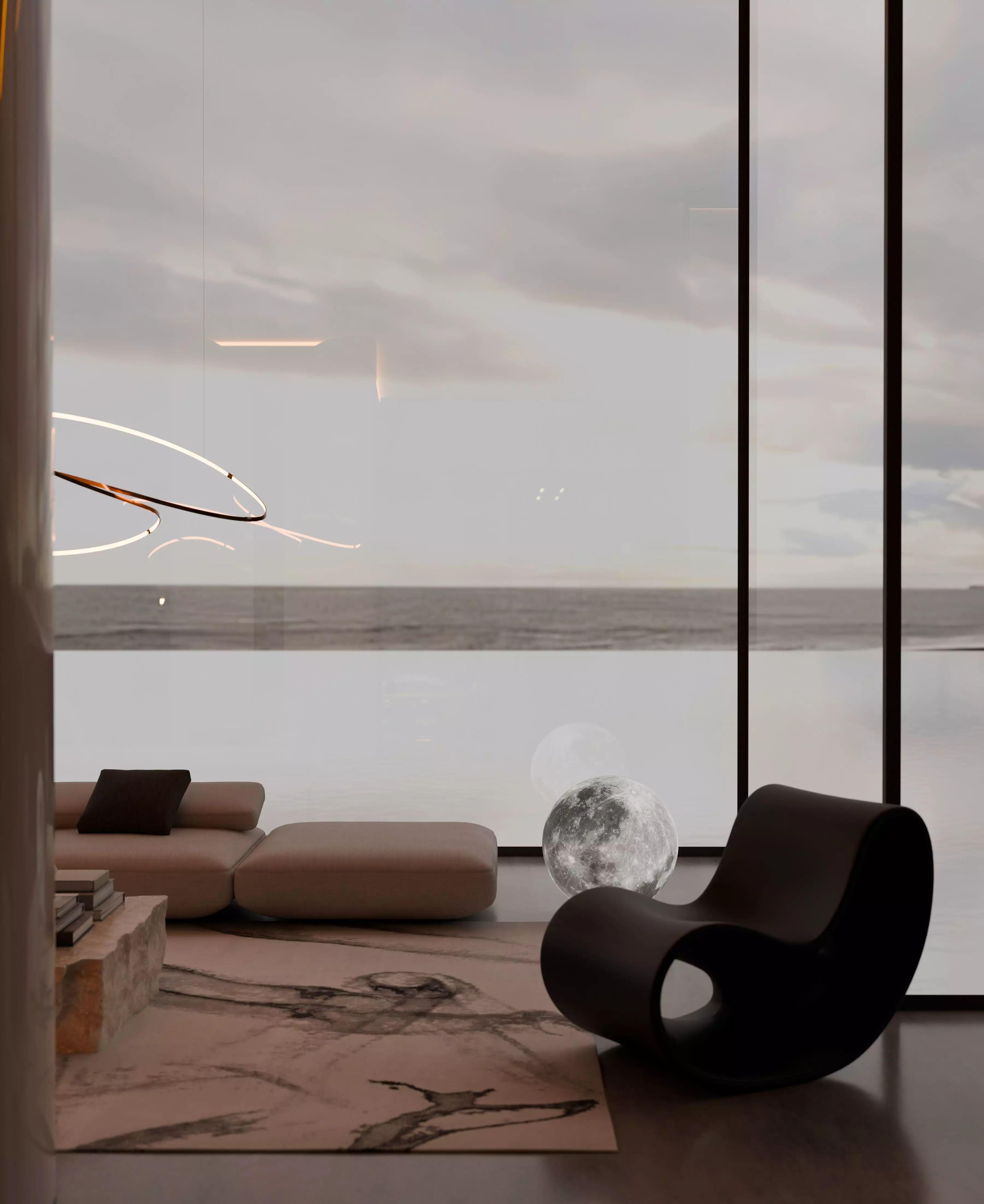 Grey Monolithic Modern House  3D model_3