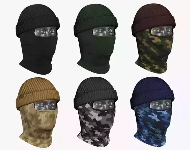 Beanie and Balaclava Pack 6 in 1 - Game Ready PBR 4K Low-poly 3D model