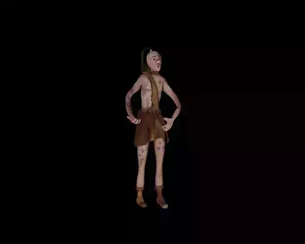 Stylized Hand-Painted Character with Green Hair