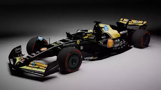 Formula 1 Ferrari S25  Fully Rigged Yellow Black Livery 3D model