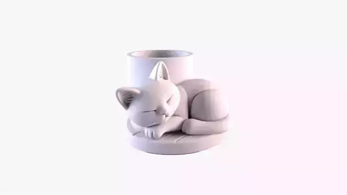 Sleeping Cat Pen Holder Cozy Desk Organizer STL File 3D 3D print model