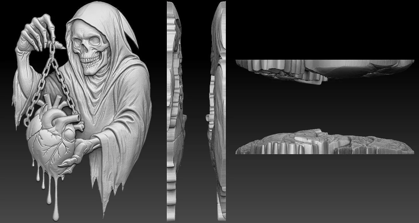 Skull and Heart Relief 3D print model_2