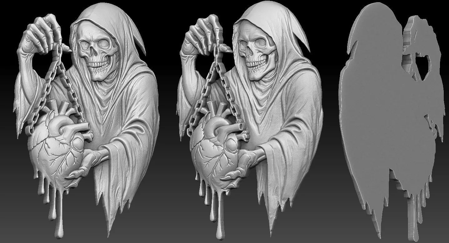 Skull and Heart Relief 3D print model_1