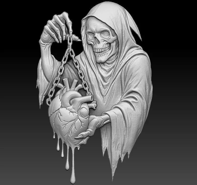 Skull and Heart Relief 3D print model_0