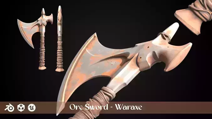 Stylized Orc Sword - Waraxe - Game Ready