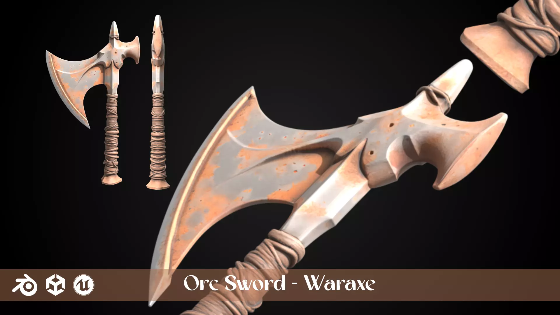 Stylized Orc Sword - Waraxe - Game Ready 3D model_0