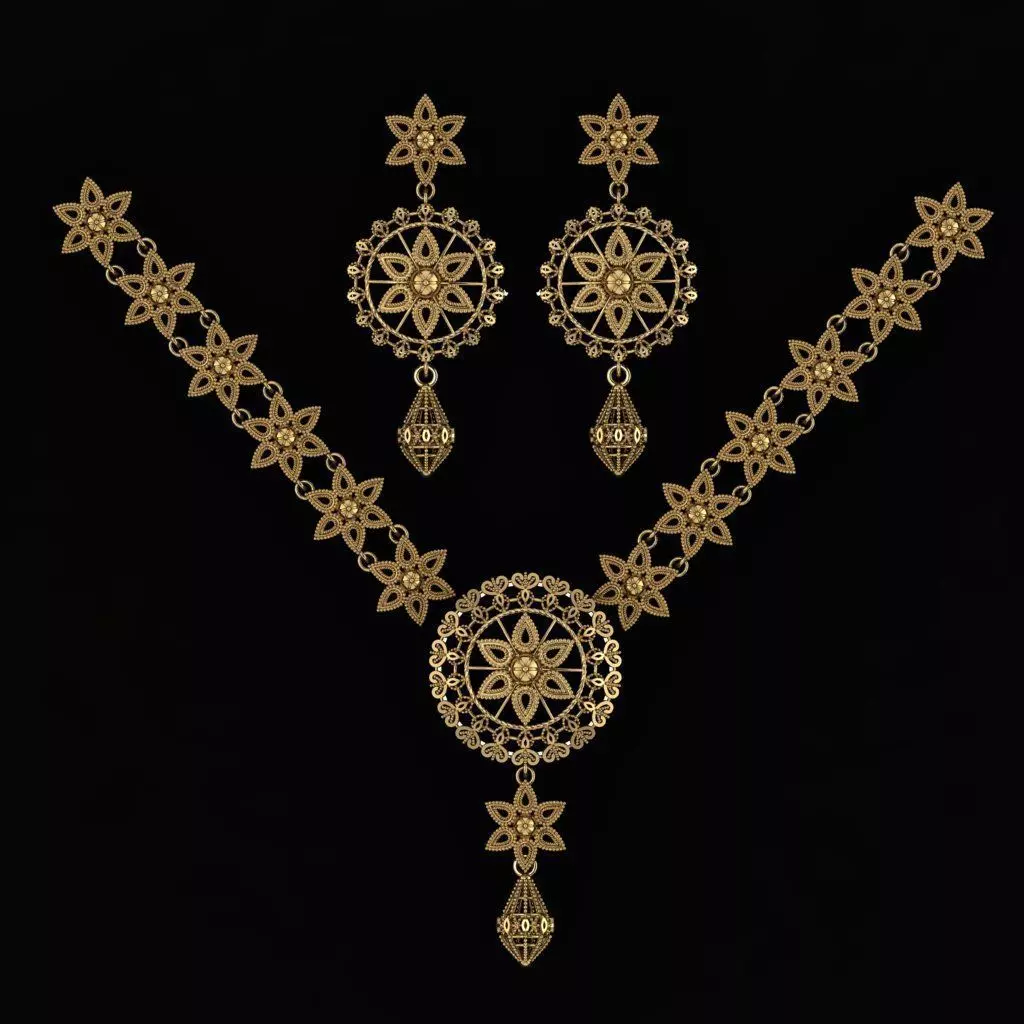 Beautiful Arabic Locket Sets with Chains 3D print model_0