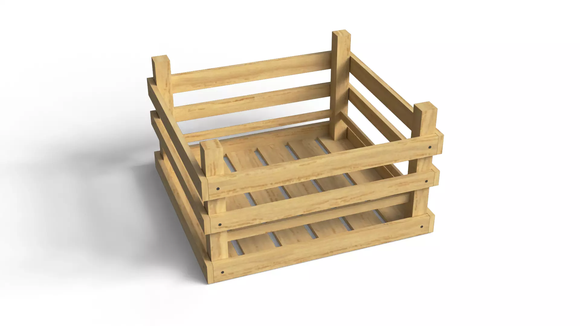 Open Wooden Crate Low-poly 3D model_0