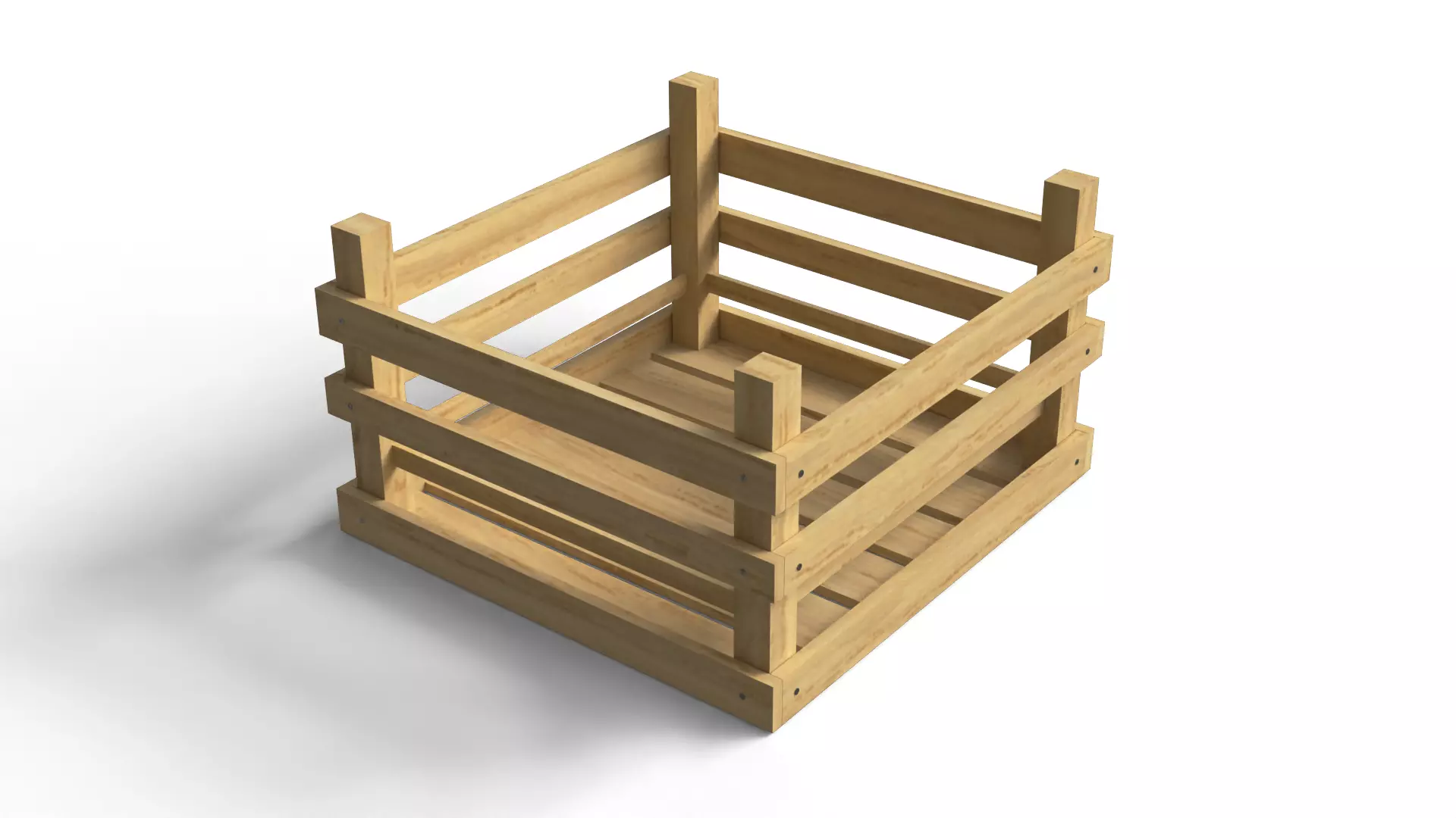 Open Wooden Crate Low-poly 3D model_7