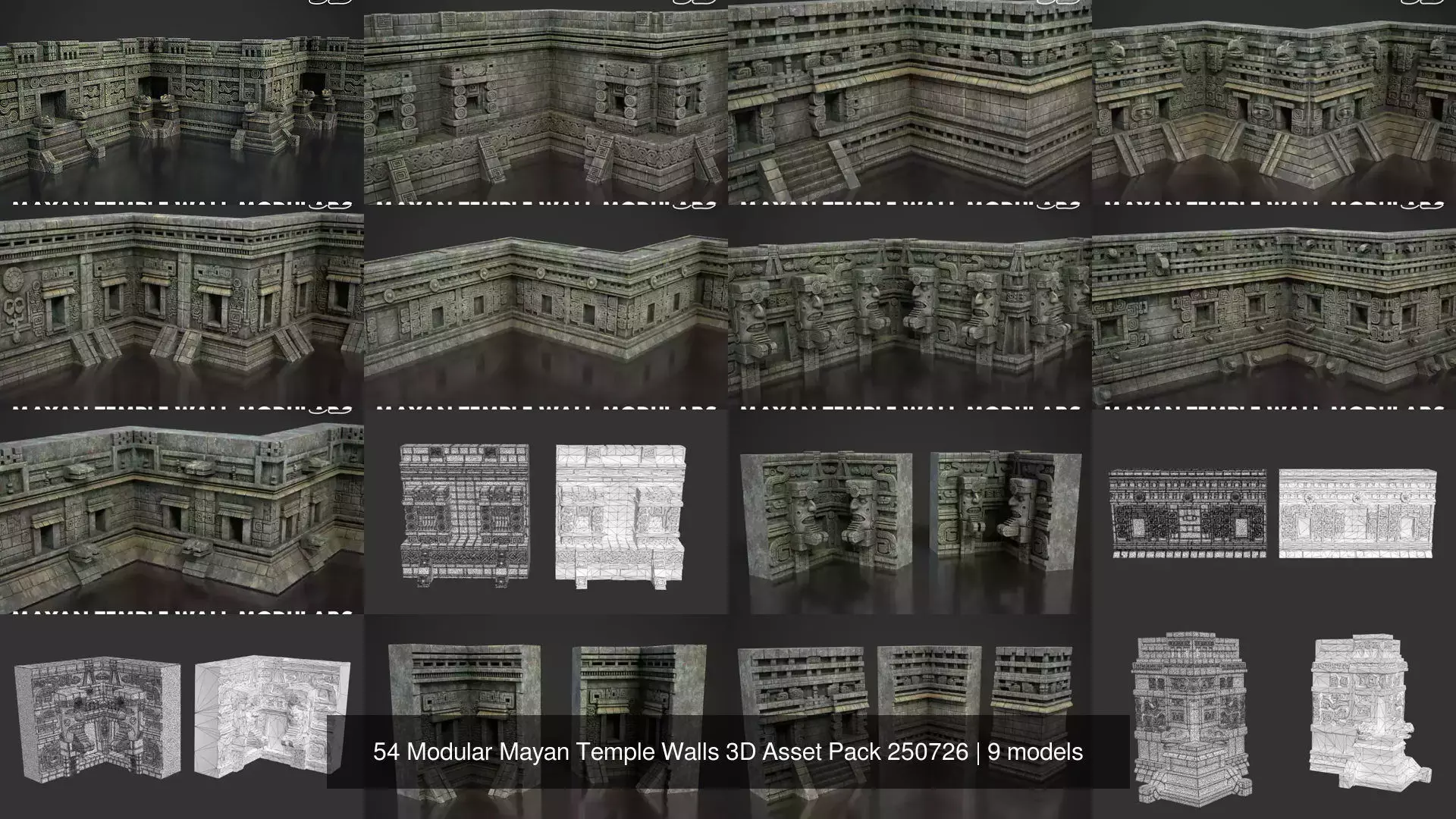 54 Modular Mayan Temple Walls 3D Asset Pack 250726 3D Model Collection_1
