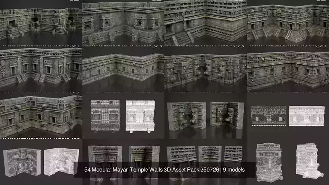 54 Modular Mayan Temple Walls 3D Asset Pack 250726