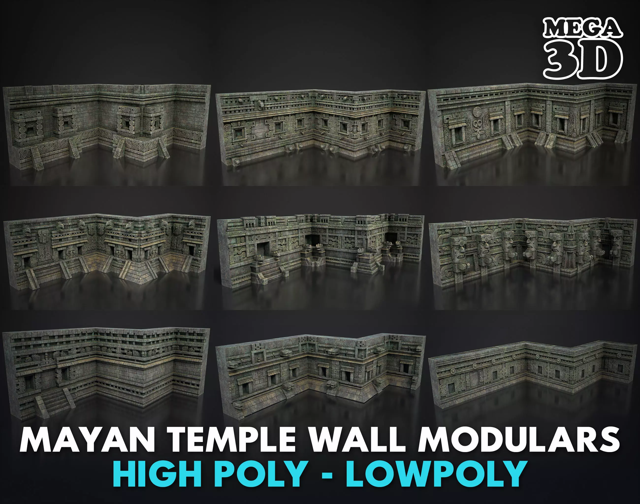 54 Modular Mayan Temple Walls 3D Asset Pack 250726 3D Model Collection_0