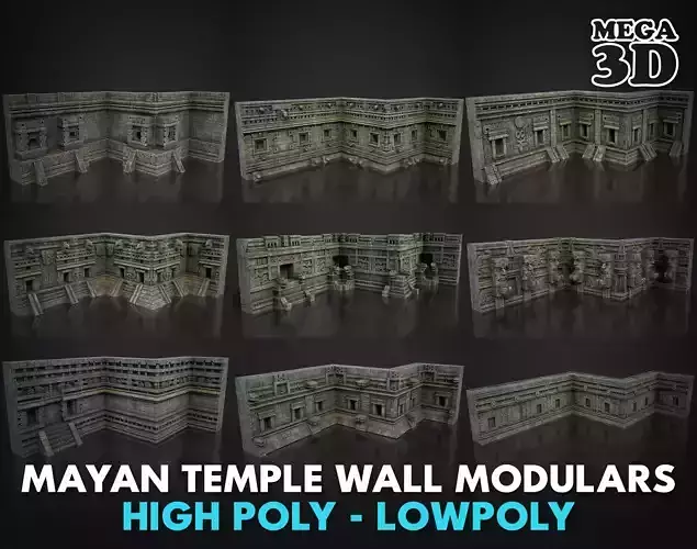 54 Modular Mayan Temple Walls 3D Asset Pack 250726 3D Model Collection