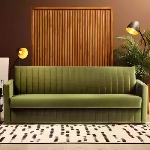 Contemporary Green Channel Tufted Velvet Sofa 3D Model