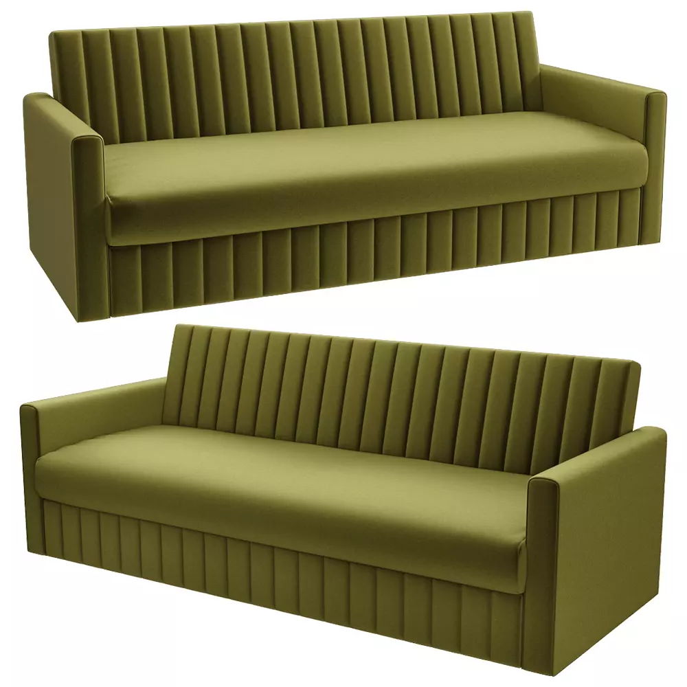 Contemporary Green Channel Tufted Velvet Sofa 3D Model 3D model_1