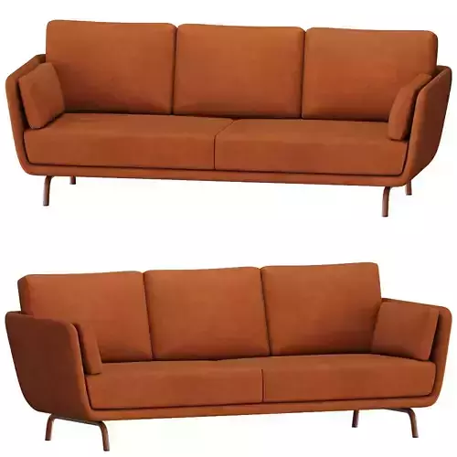 Modern Curved Armrest Rust Orange Sofa 3D Model