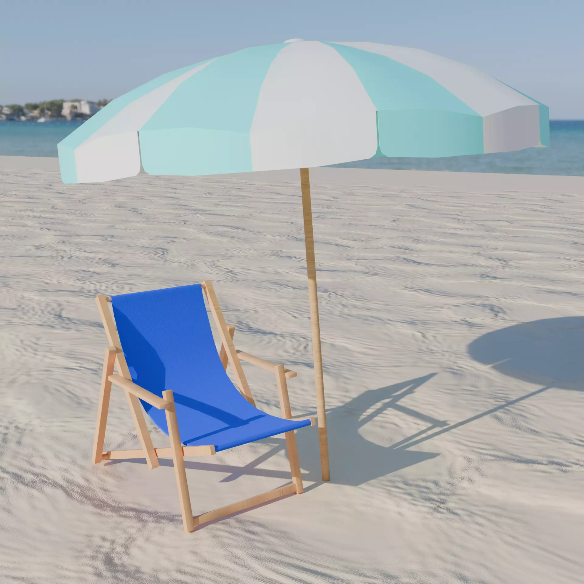 Beach Set - Umbrella and sunbed Low-poly 3D model_3