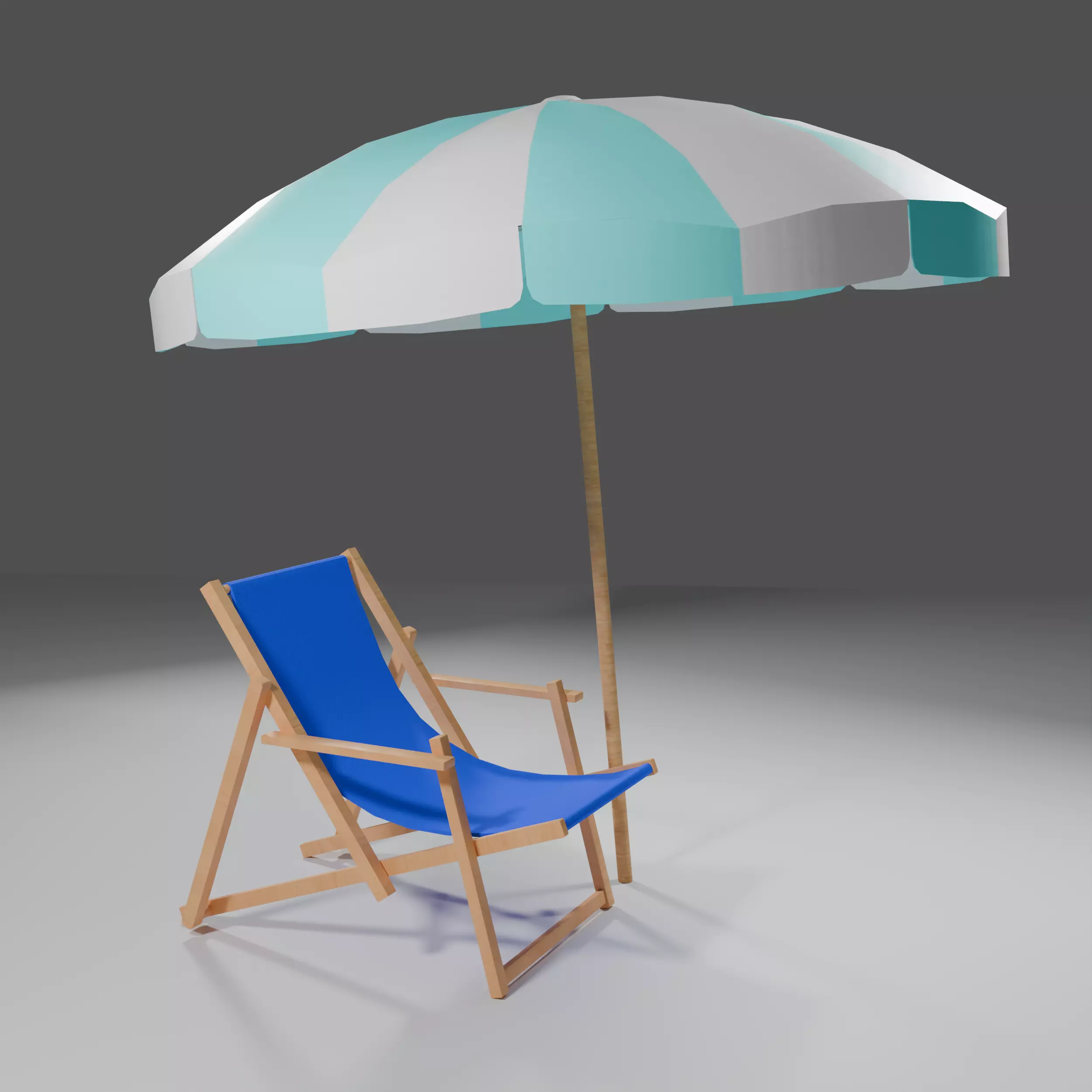 Beach Set - Umbrella and sunbed Low-poly 3D model_4