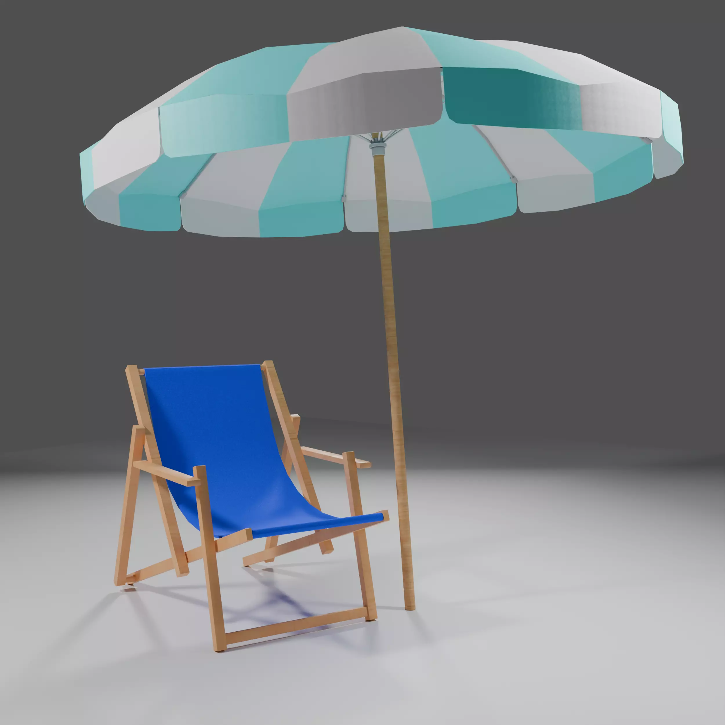 Beach Set - Umbrella and sunbed Low-poly 3D model_5
