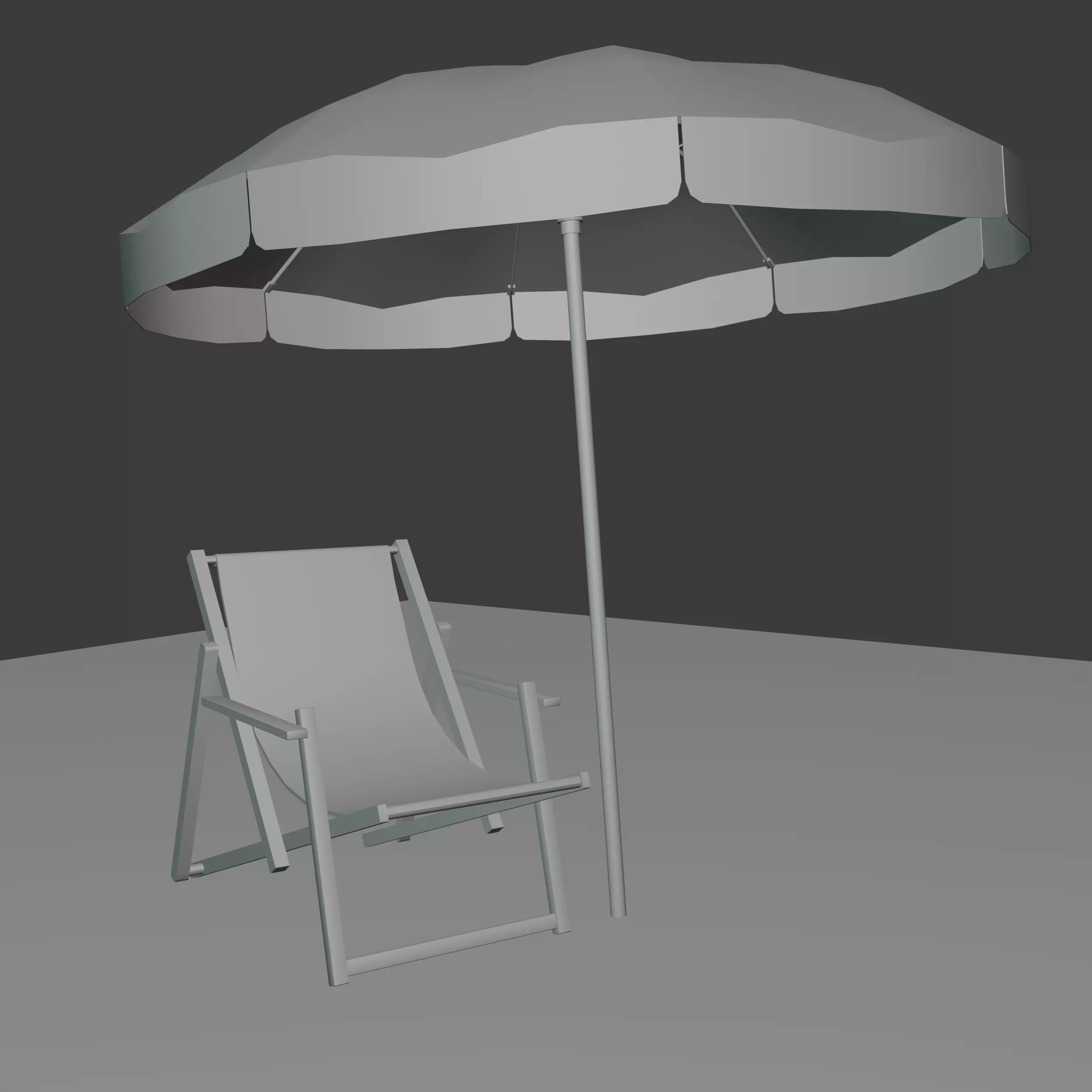 Beach Set - Umbrella and sunbed Low-poly 3D model_12