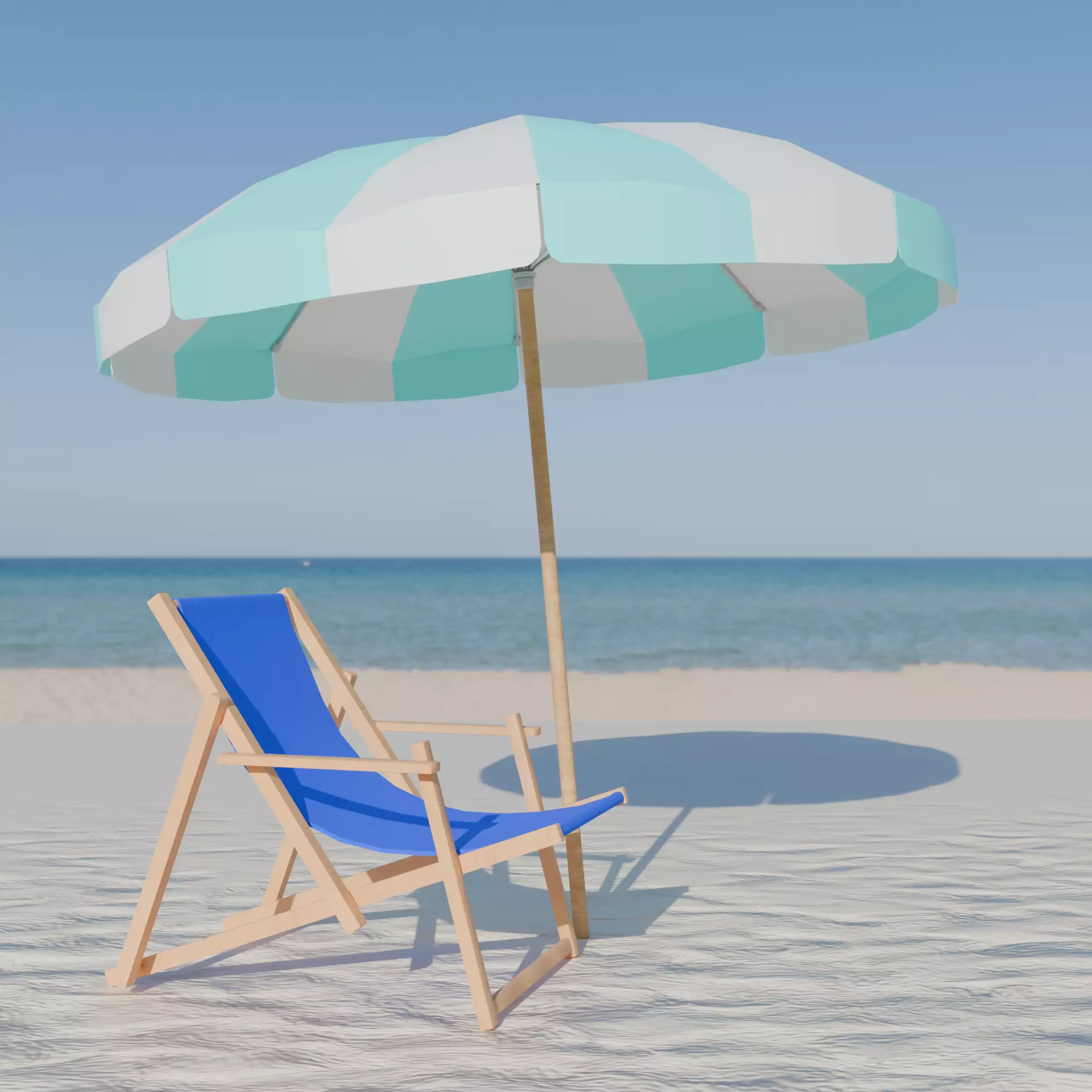 Beach Set - Umbrella and sunbed Low-poly 3D model_1