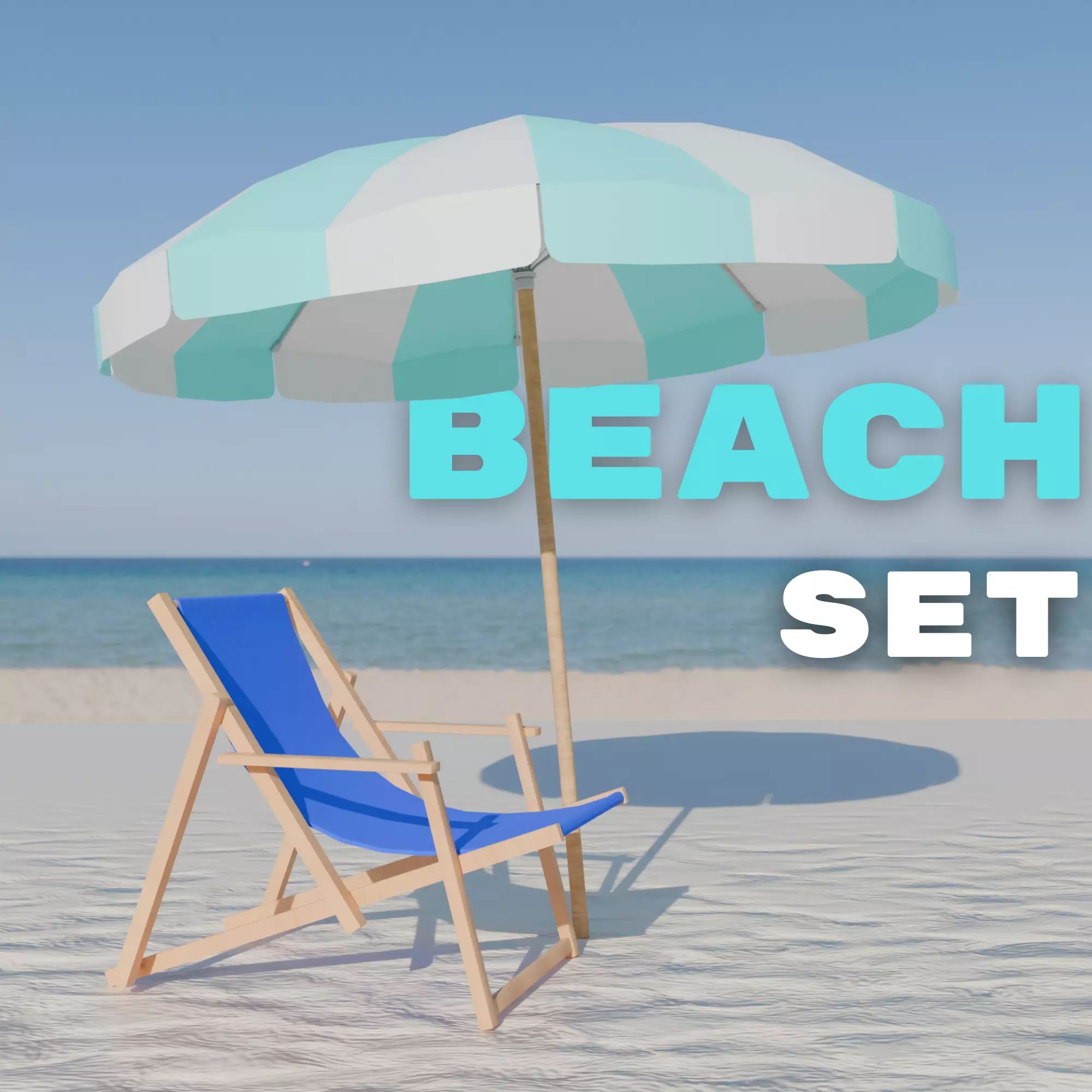 Beach Set - Umbrella and sunbed Low-poly 3D model_0