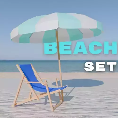 Beach Set - Umbrella and sunbed Low-poly 3D model