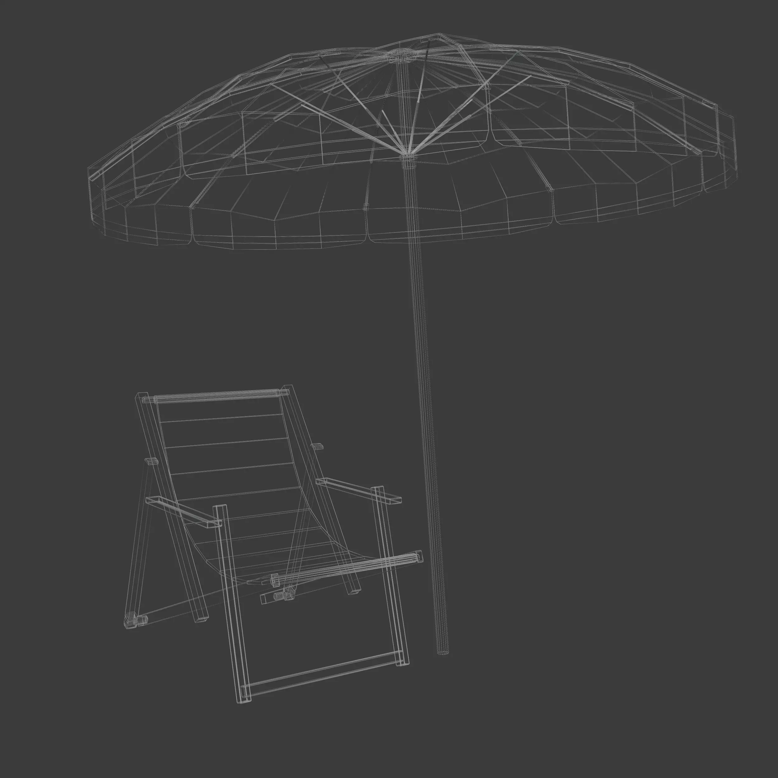 Beach Set - Umbrella and sunbed Low-poly 3D model_13