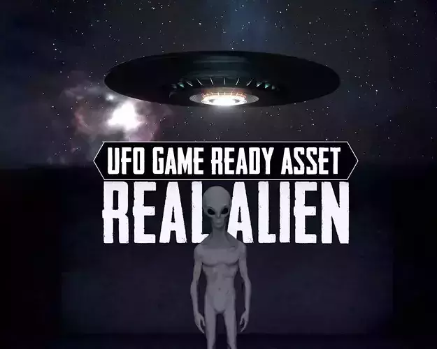 Realistic Alien with UFO Spaceship Low-poly 3D model