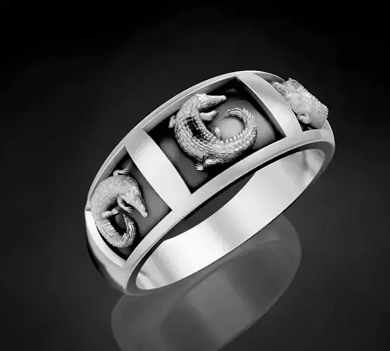 Crocodile ring silver gold sterling printable jewelry 3D model