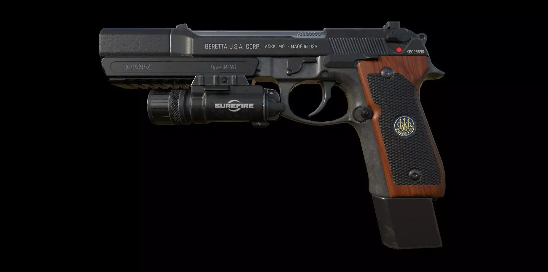 Berettam9 handgun with extended mag and muzzle - Low Poly Low-poly 3D model_2