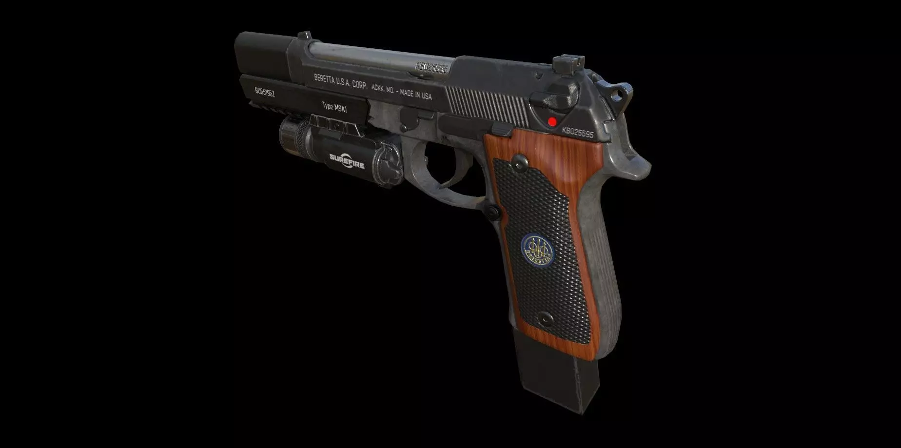 Berettam9 handgun with extended mag and muzzle - Low Poly Low-poly 3D model_3