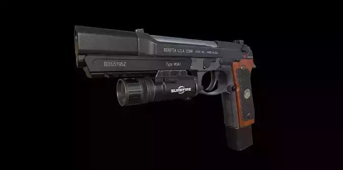 Berettam9 handgun with extended mag and muzzle - Low Poly