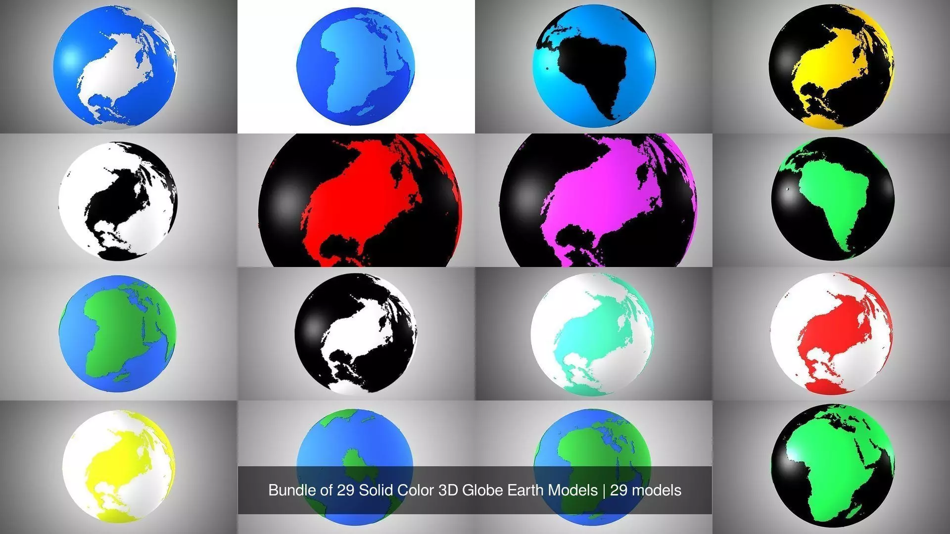 Bundle of 29 Solid Color 3D Globe Earth Models 3D Model Collection_6