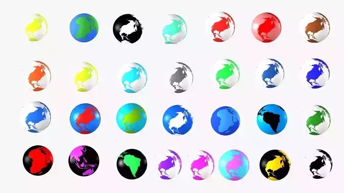 Bundle of 29 Solid Color 3D Globe Earth Models 3D Model Collection