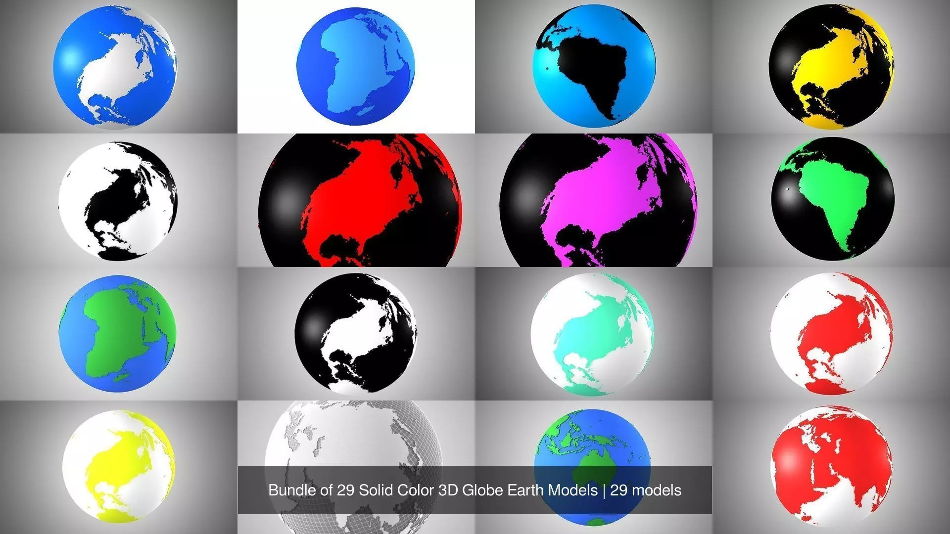 Bundle of 29 Solid Color 3D Globe Earth Models 3D Model Collection_8