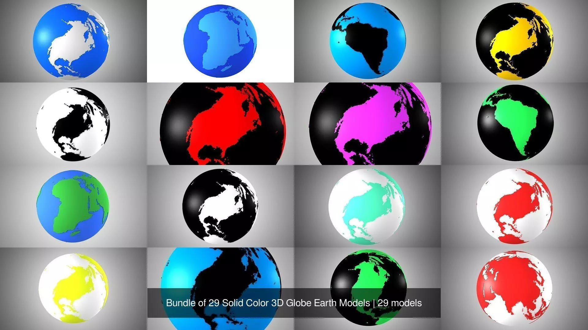 Bundle of 29 Solid Color 3D Globe Earth Models 3D Model Collection_7