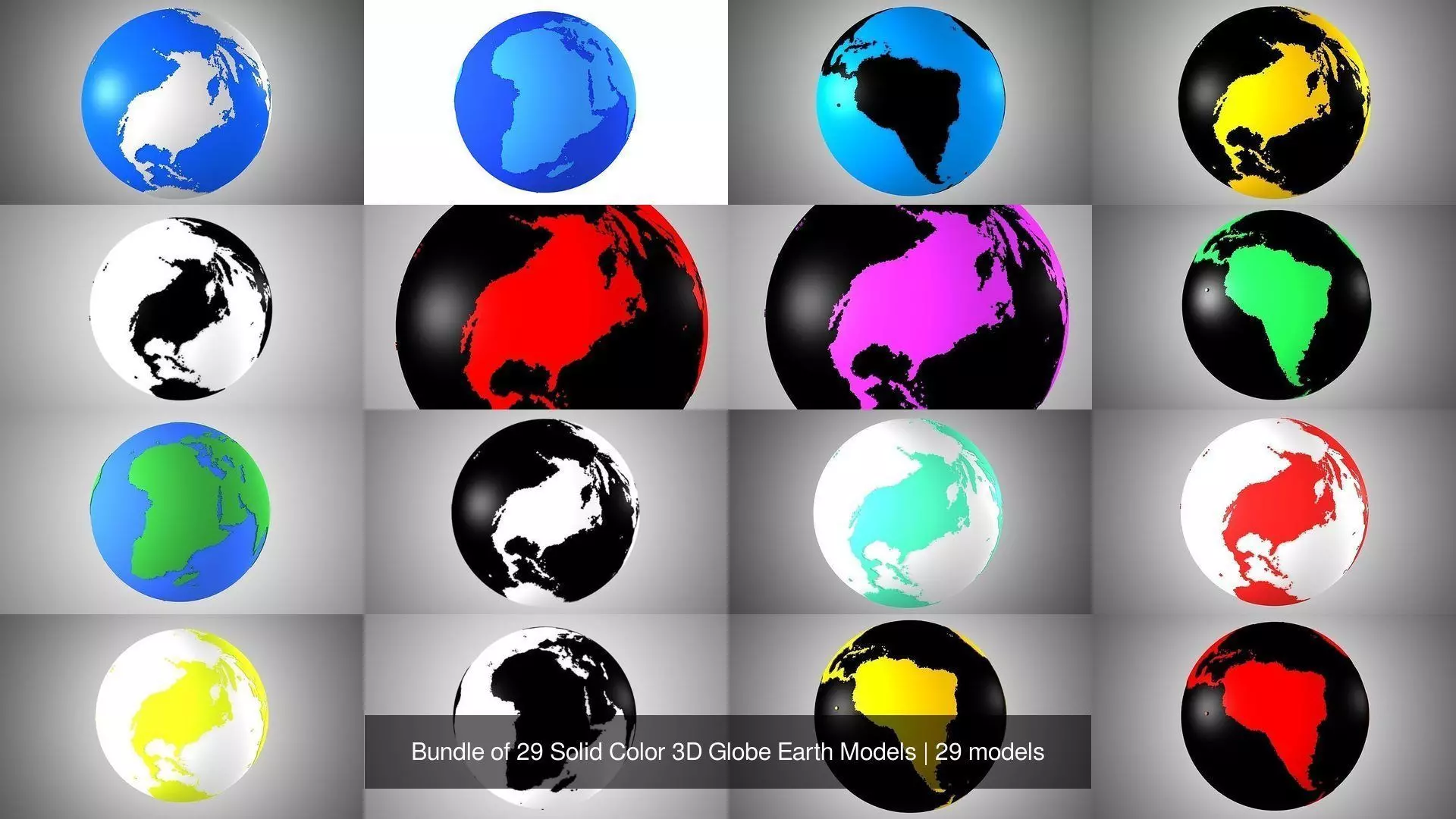 Bundle of 29 Solid Color 3D Globe Earth Models 3D Model Collection_5