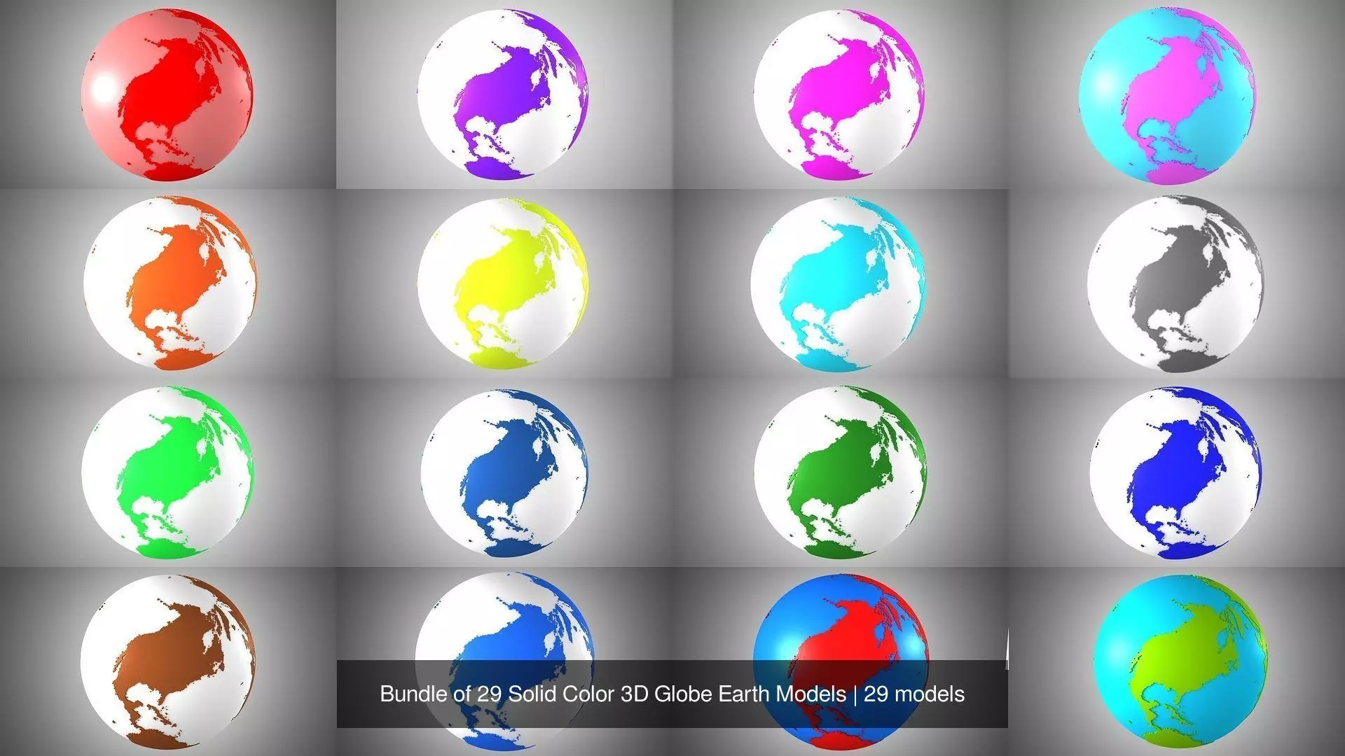 Bundle of 29 Solid Color 3D Globe Earth Models 3D Model Collection_3