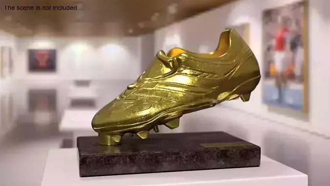 Golden Football Boot Trophy On Marble Base Mockup 3D model