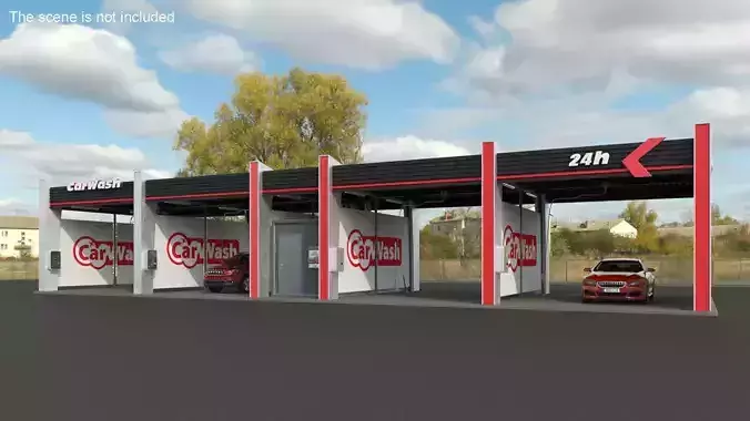 Self Service Car Wash with Vehicles 3D model