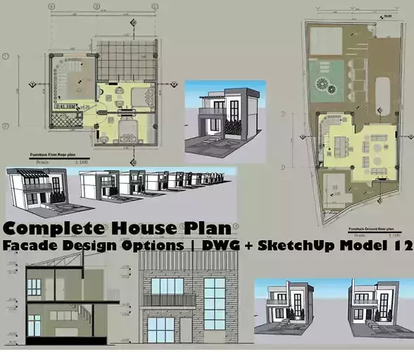 Complete House Plan  12 Facade Design Options 