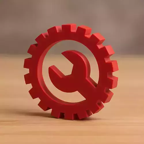 Mechanical Gear Wrench Logo - 3D Printable Engineering Symbol