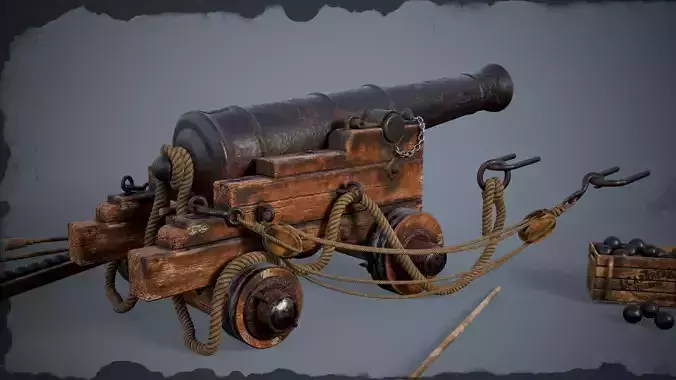 32 Pounder Naval Cannon for Sailing Ships  Game-Ready 3D Model 