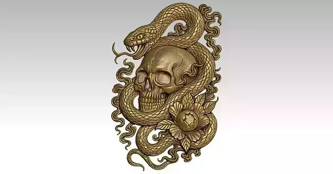 1 snake and skull CNC Relief Model