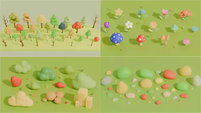 Stylized Cartoon Nature Asset Pack 3D Model Collection