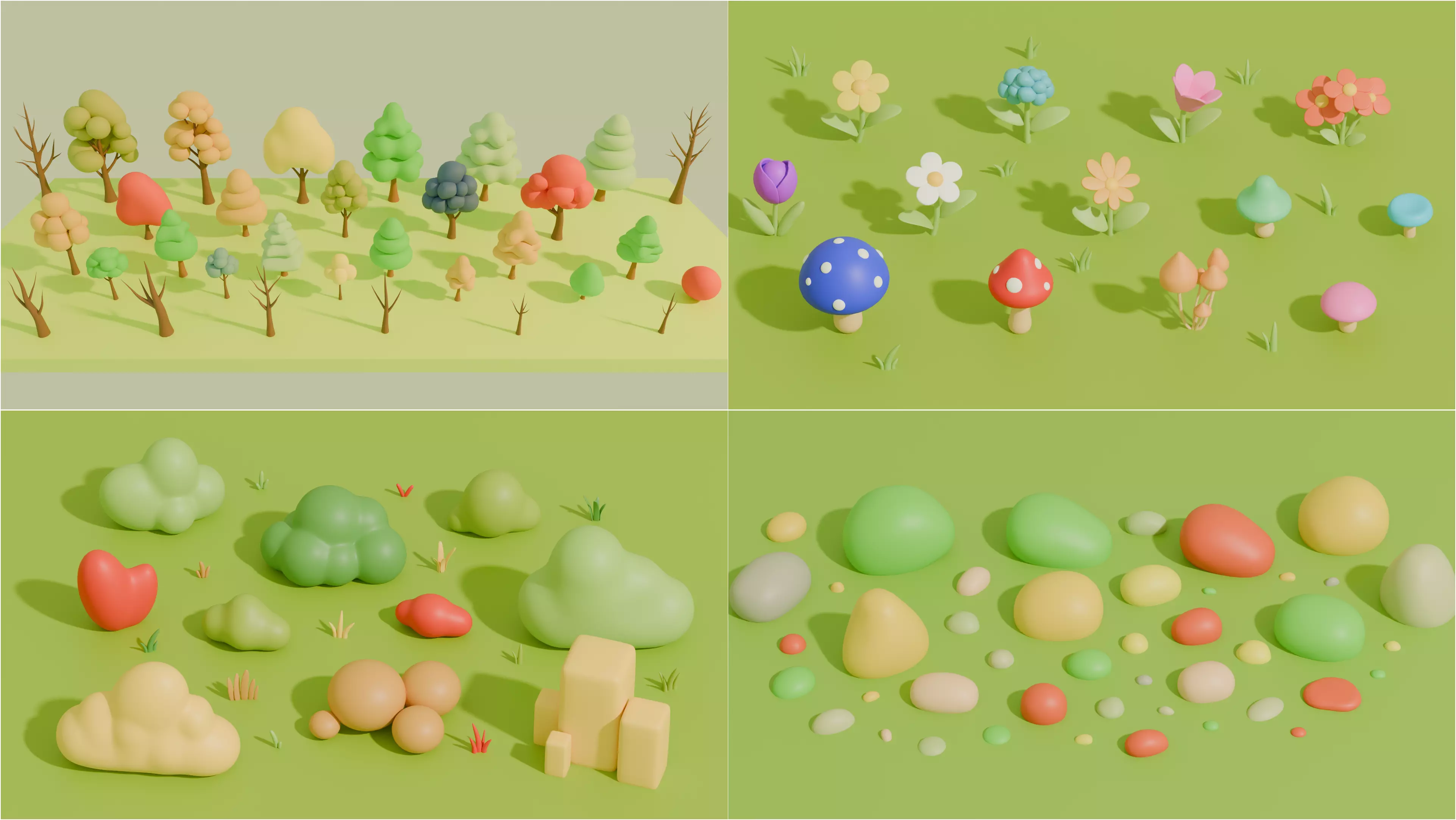 Stylized Cartoon Nature Asset Pack 3D Model Collection_0